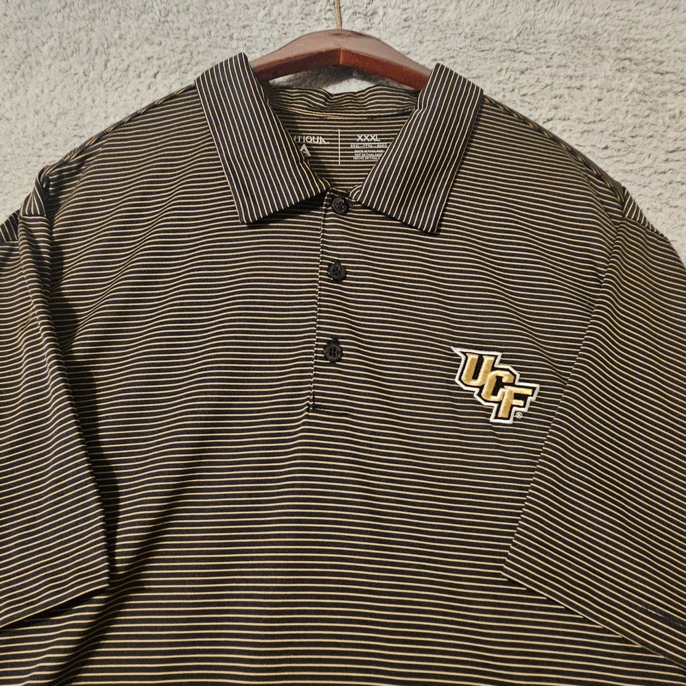 Antigua UCF Knights Mens XXXL Polo Shirt Black Gold Striped Short Sleeve NCAA